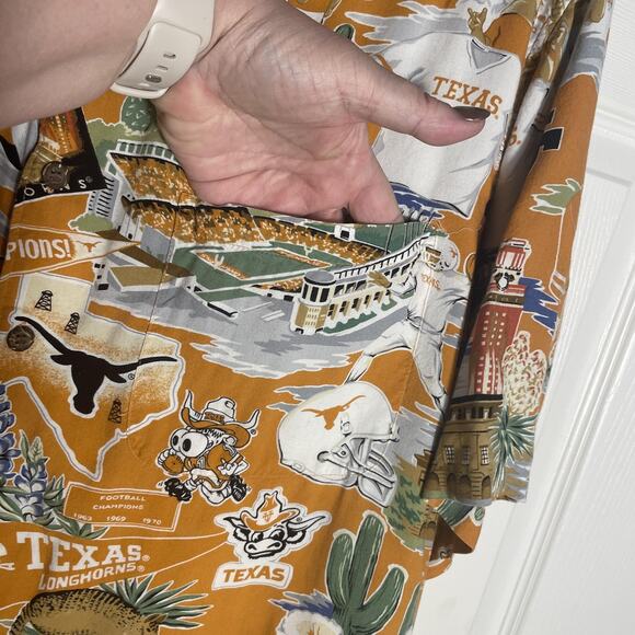 Vintage 90s Reyn Spooner UT Longhorns Shirt Men XL Orange NCAA Football Hawaiian - Picture 2 of 13
